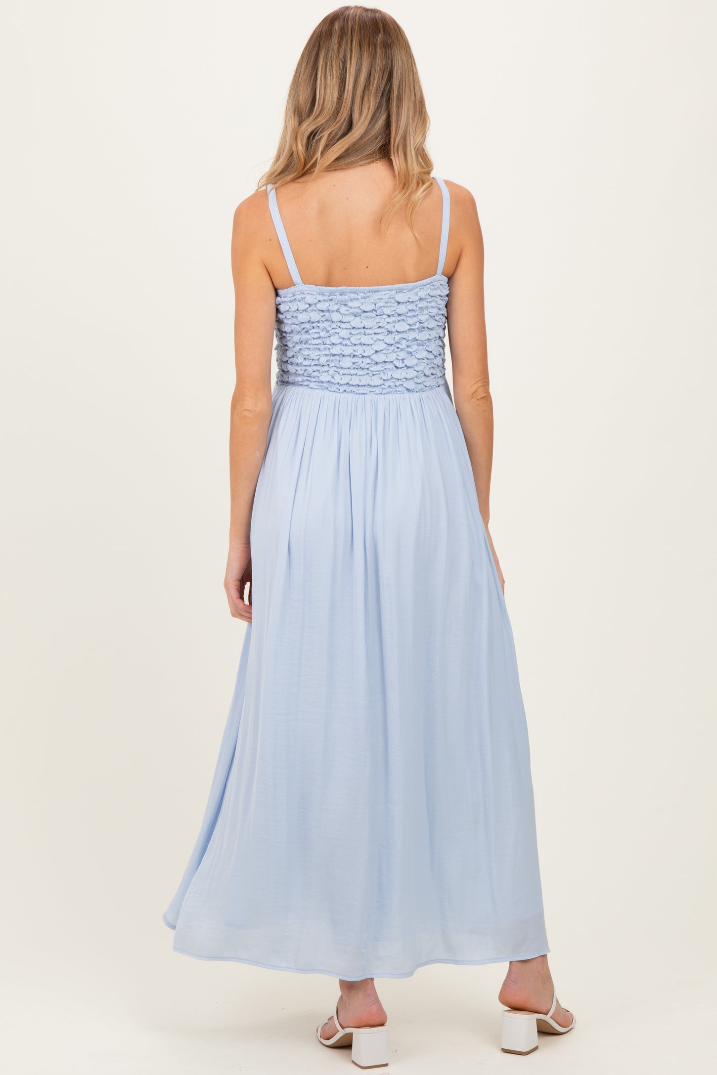 Light Blue Textured Smocked Maternity Maxi Dress