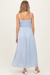Light Blue Textured Smocked Maternity Maxi Dress