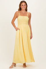 Banana Textured Smocked Maternity Maxi Dress