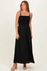 Black Textured Smocked Maternity Maxi Dress