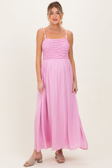 Pink Textured Smocked Maternity Maxi Dress