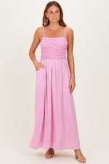 Pink Textured Smocked Maternity Maxi Dress