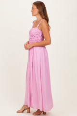 Pink Textured Smocked Maxi Dress