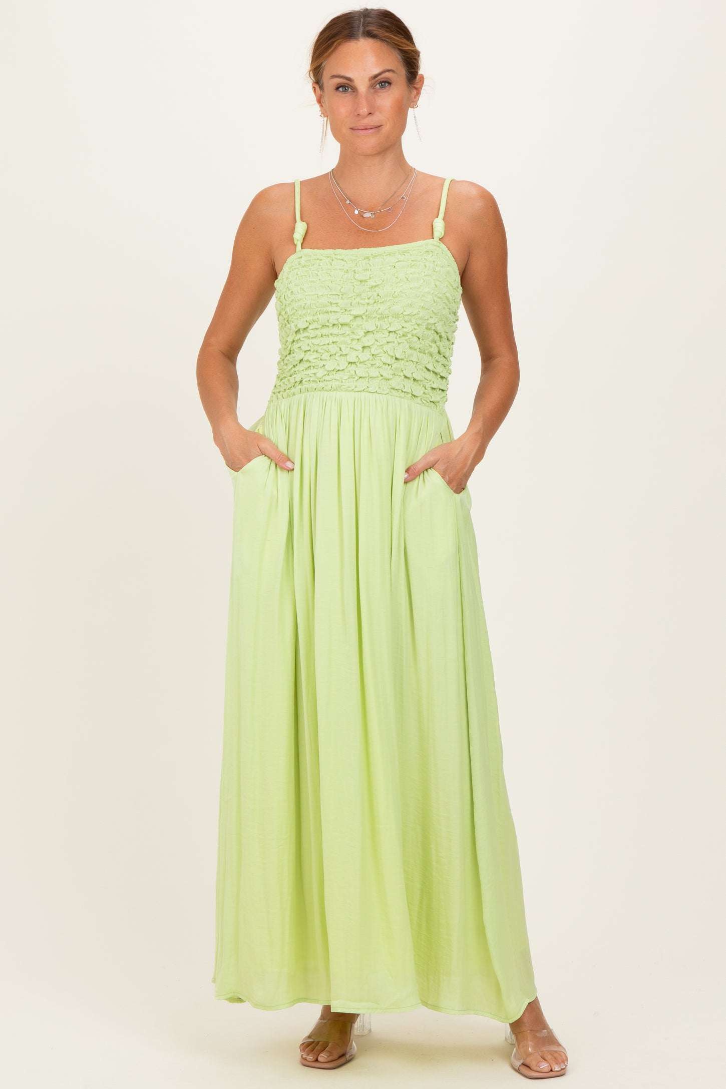 Lime Textured Smocked Maternity Maxi Dress