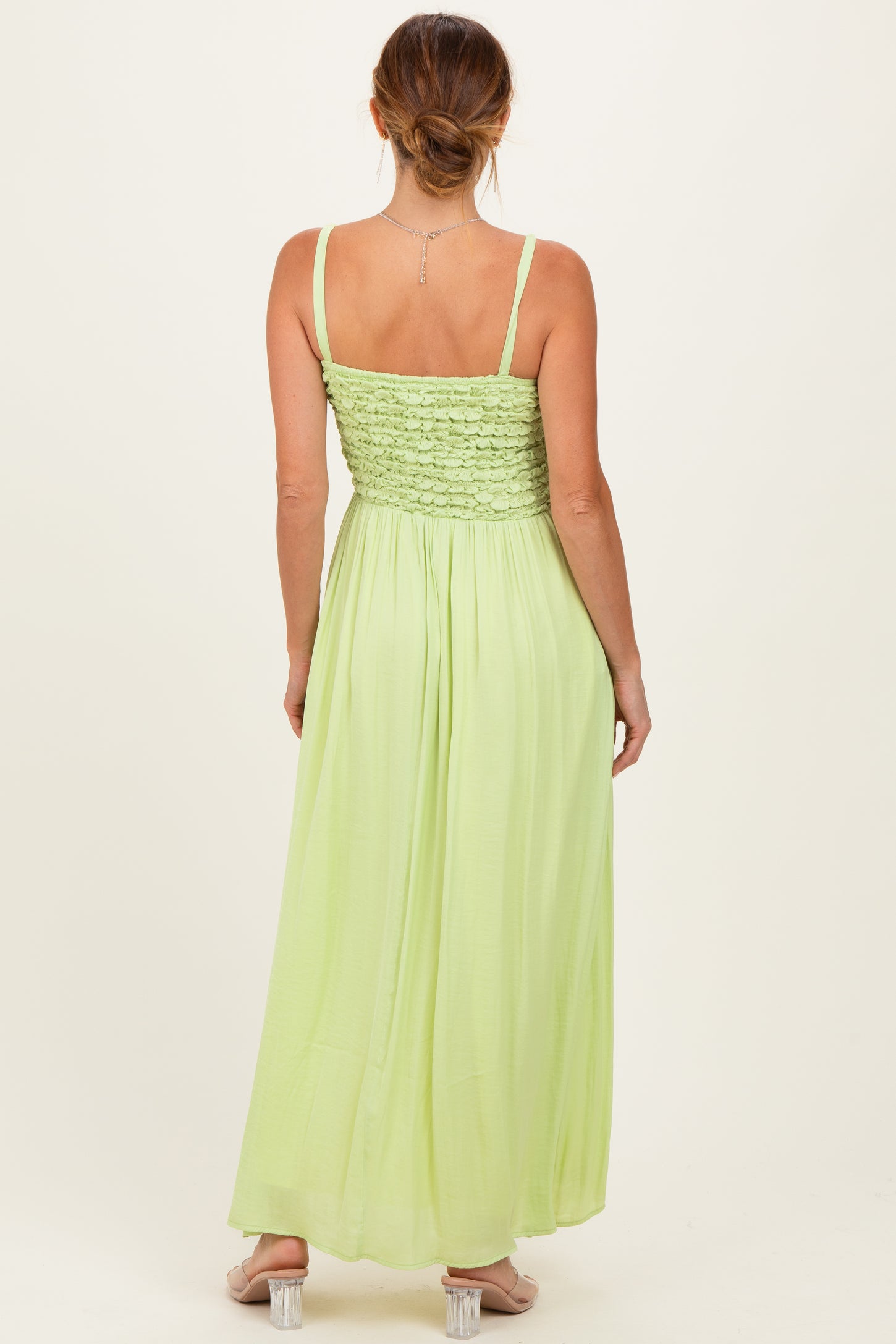 Lime Textured Smocked Maxi Dress