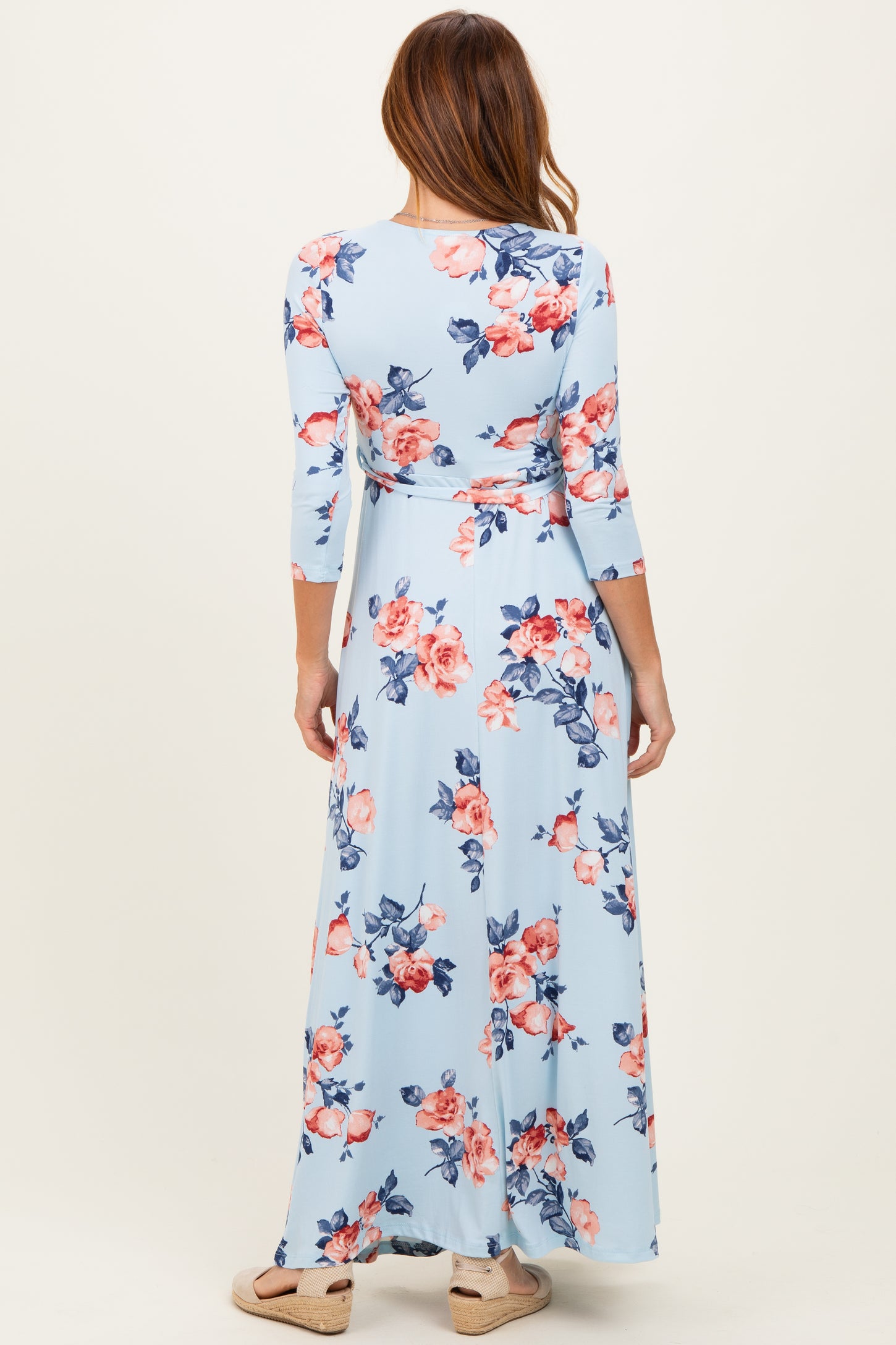 Sky Blue Floral Wrap Maxi Dress