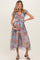 Multicolor Floral Mesh Smocked Cinched Bodice Maternity Midi Dresses