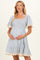 Light Blue Striped Smocked Lace Trim Maternity Dress