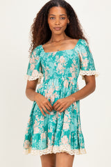 Jade Floral Smocked Lace Trim Maternity Dress