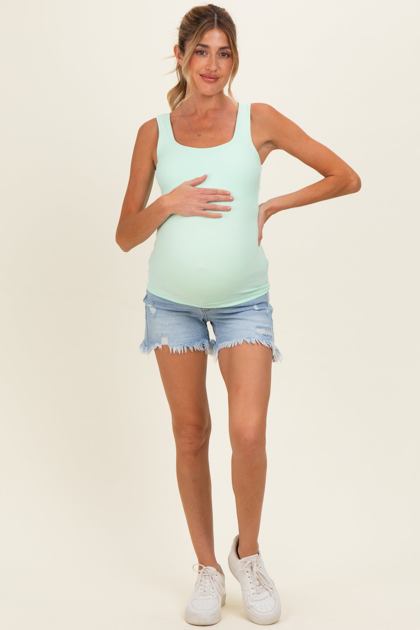 Light Denim Maternity Boyfriend Shorts