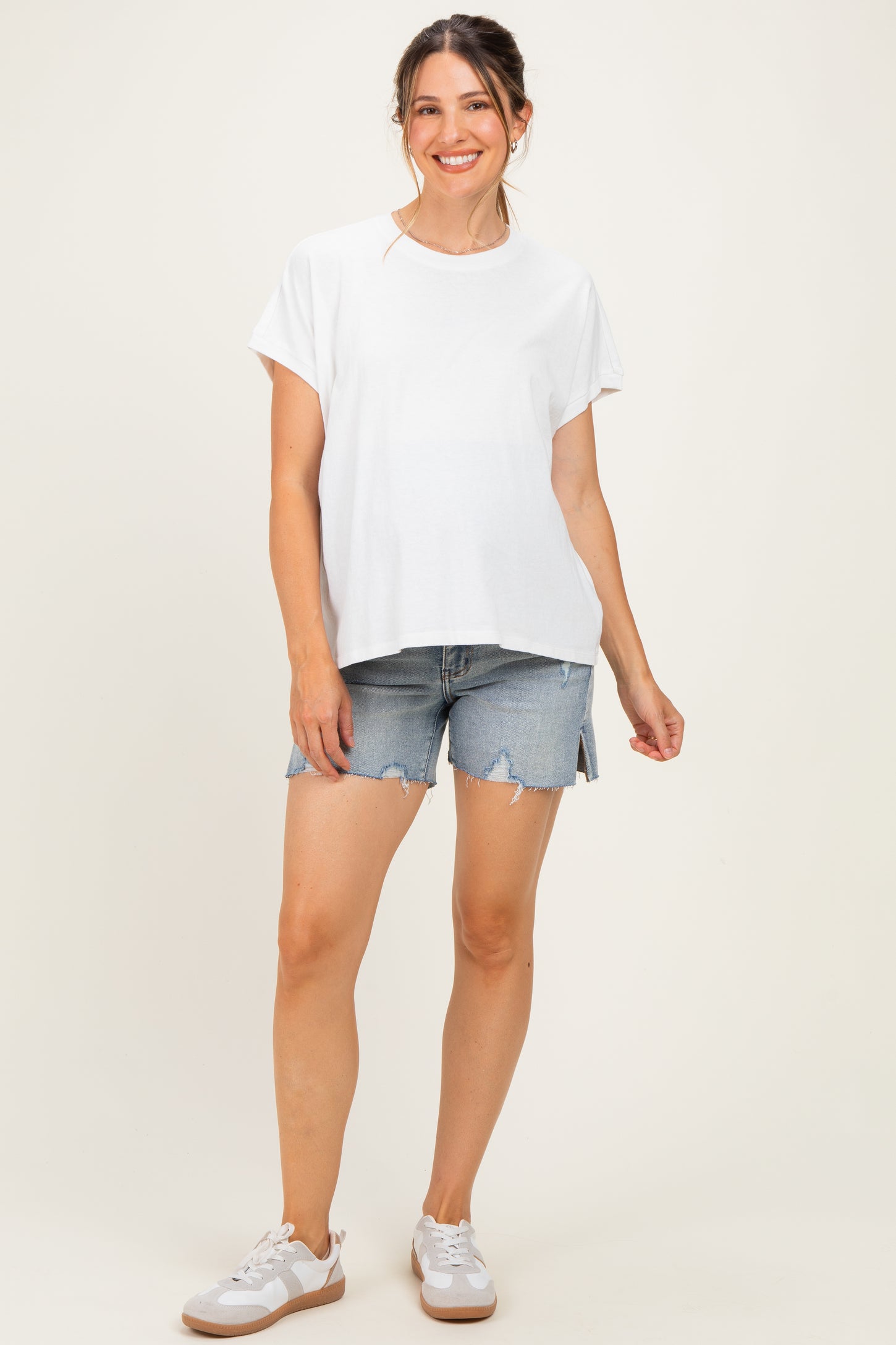 Medium Denim Midi Maternity Short