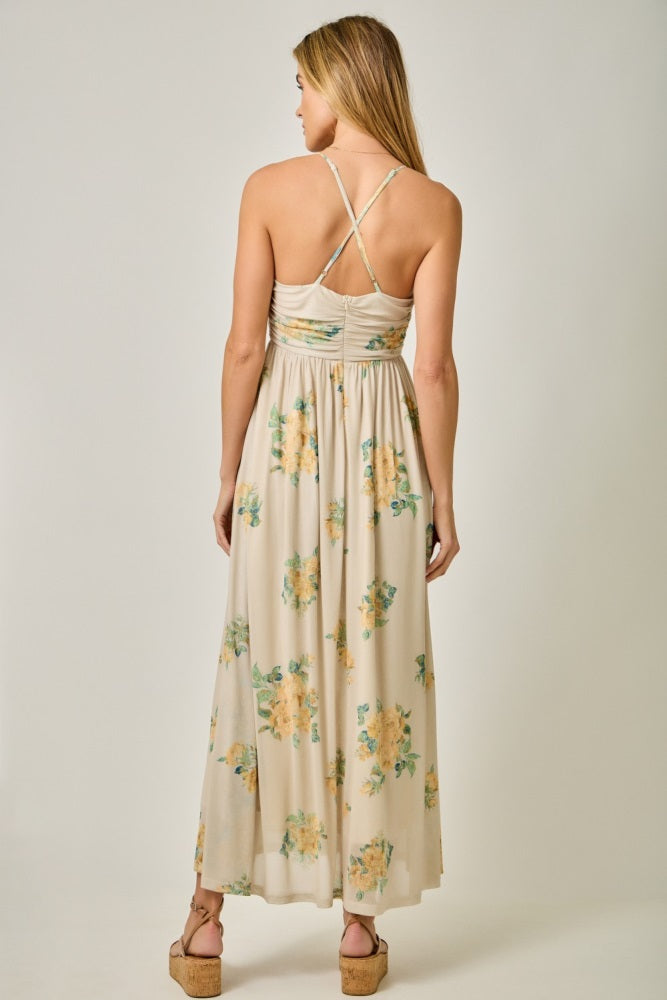 Cream Criss-Cross Back Mesh Dress