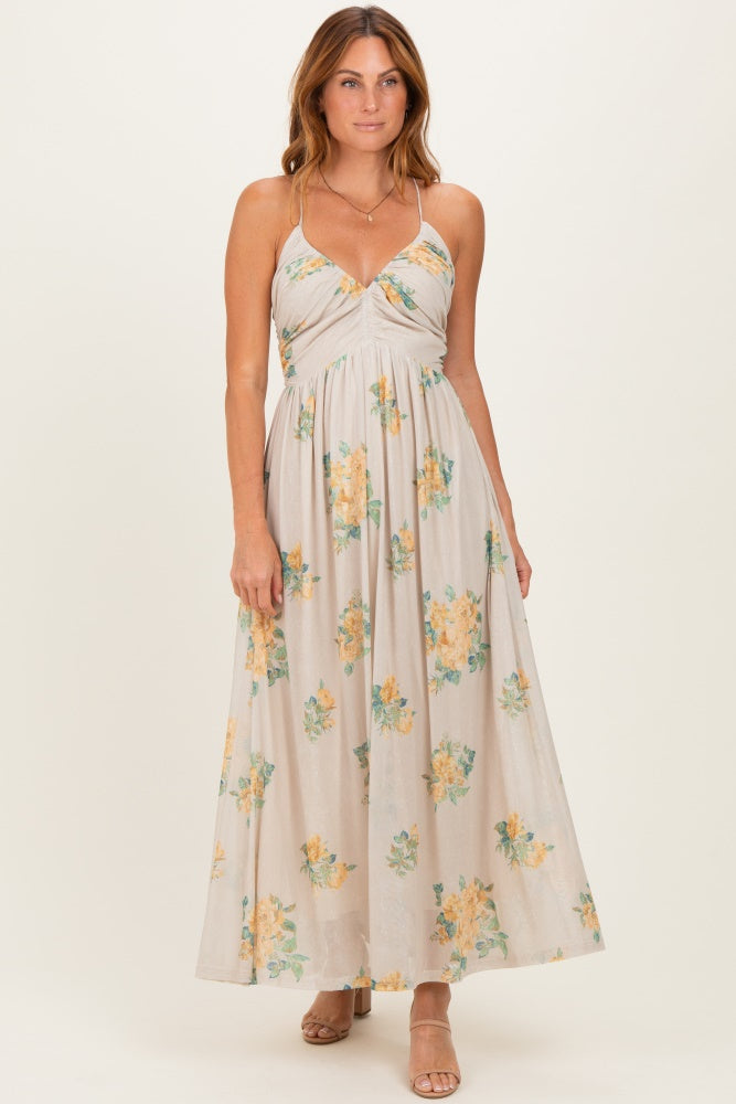 Cream Criss-Cross Back Mesh Dress