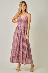Mauve Criss-Cross Back Mesh Maternity Dress