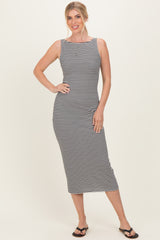 Black Striped Boat Neck Sleeveless Midi Dress