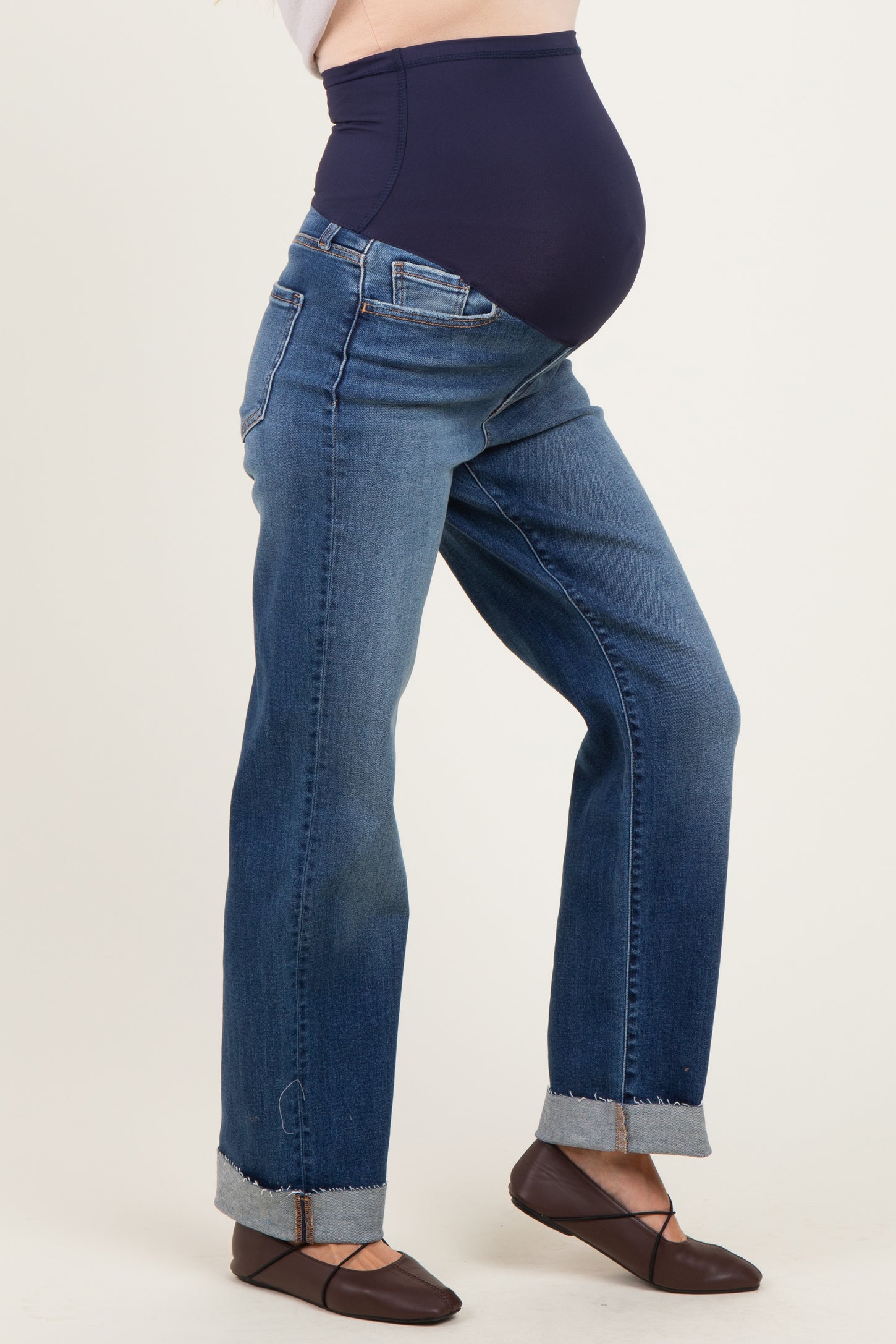 Dark Wash Maternity Dad Jean With Cuffed Hem