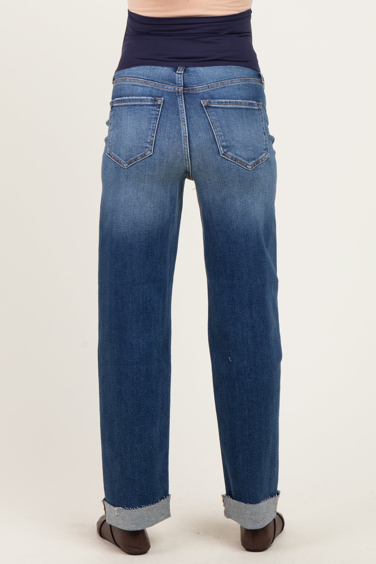 Dark Wash Maternity Dad Jean With Cuffed Hem