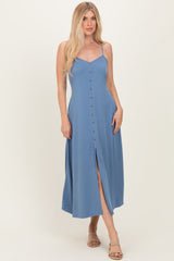 Slate Blue Button Accent Maternity Midi Dress