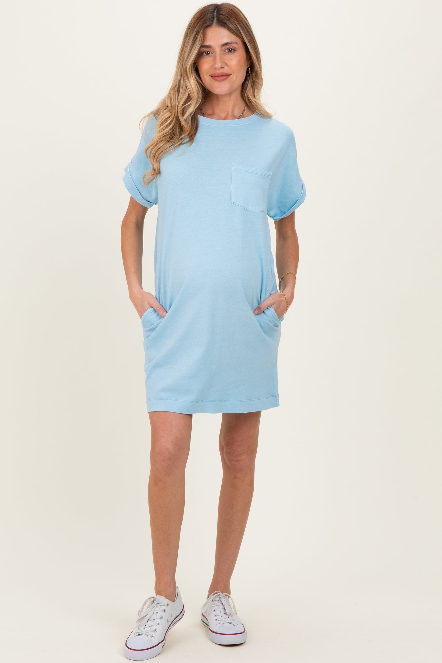 Aqua Blue Maternity T-Shirt Mini Dress