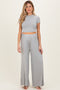 Heather Grey Short Sleeve Crop Top Wide Leg Pant Maternity Set