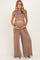 Dark Taupe Short Sleeve Crop Top Wide Leg Pant Maternity Set