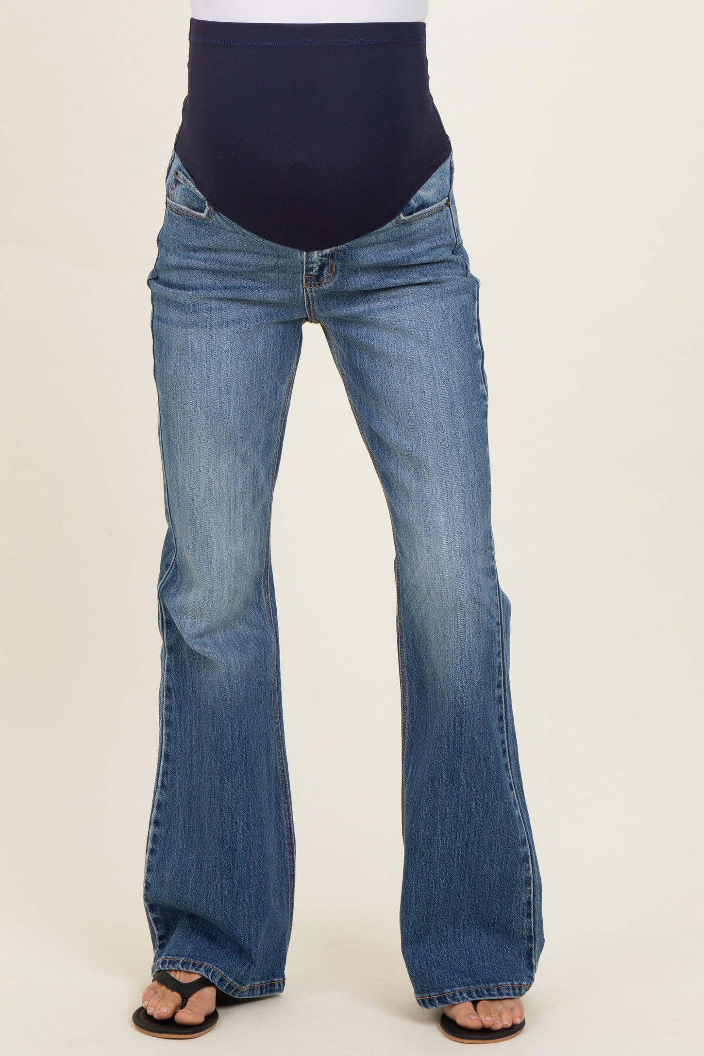 Medium Wash Relaxed Flare Maternity Jeans