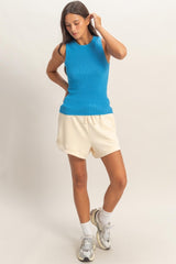 Aqua Ribbed Knit Tank Top