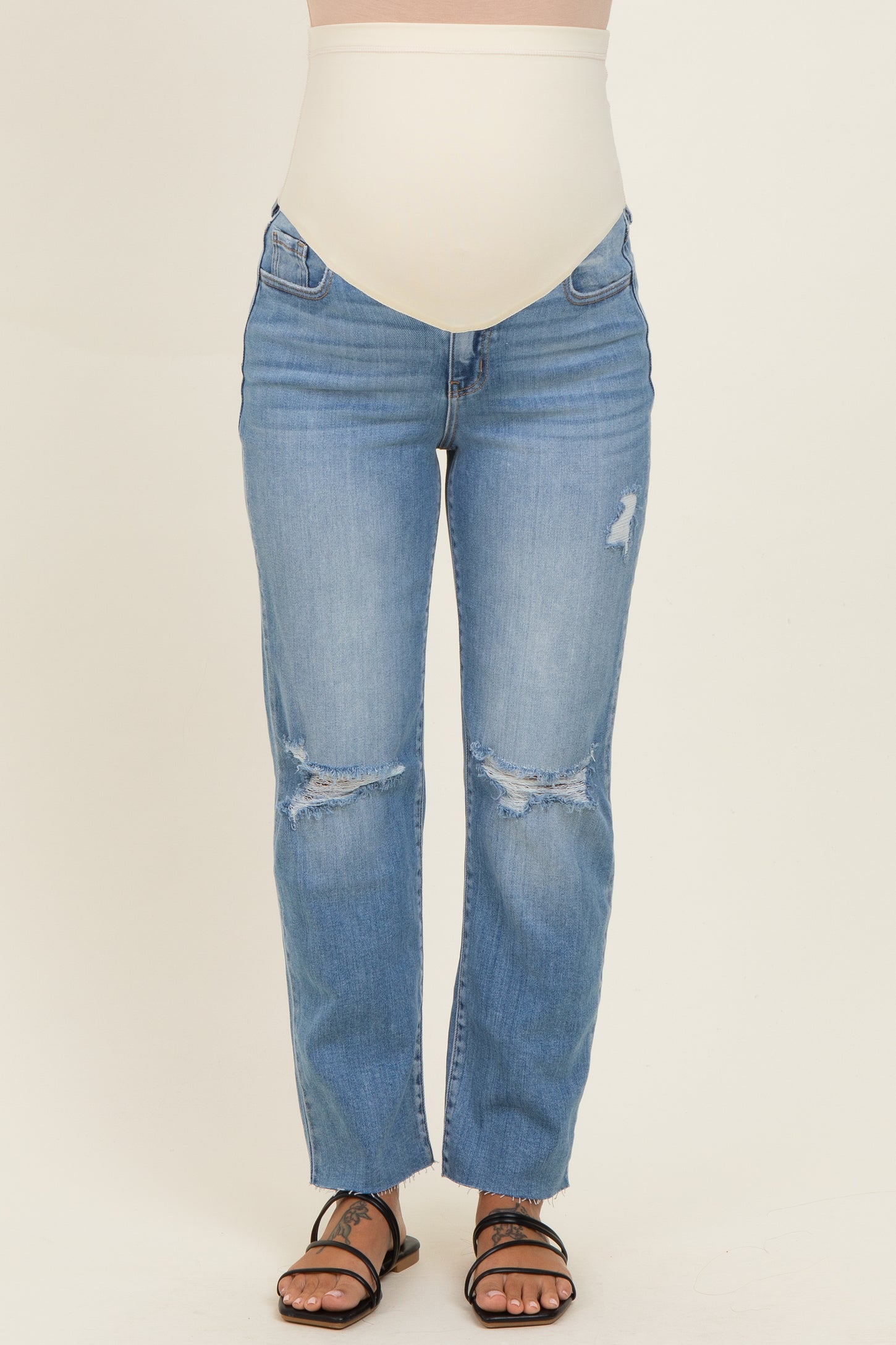 Light Blue Straight Leg Maternity Jeans