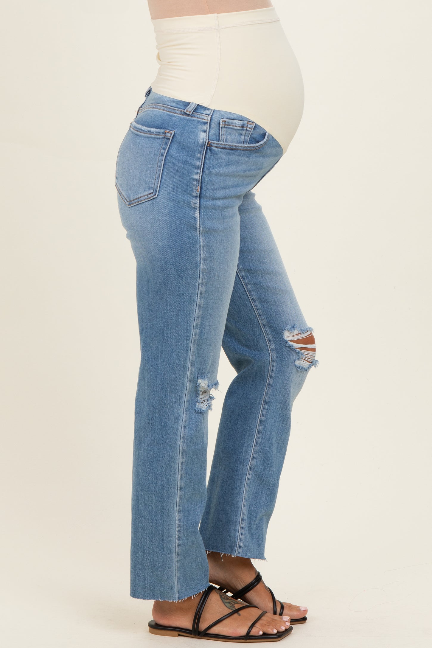 Light Blue Straight Leg Maternity Jeans