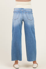 Light Wash Maternity Crop Wide Leg With Raw Hem