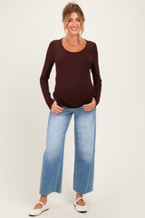 Light Wash Maternity Crop Wide Leg With Raw Hem
