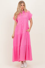 Bubble Gum Pink Breezy Mineral-Washed Gauze Maxi Shirt Dress