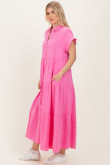 Bubble Gum Pink Breezy Mineral-Washed Gauze Maxi Shirt Dress
