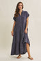 Navy Breezy Mineral-Washed Gauze Maxi Shirt Dress