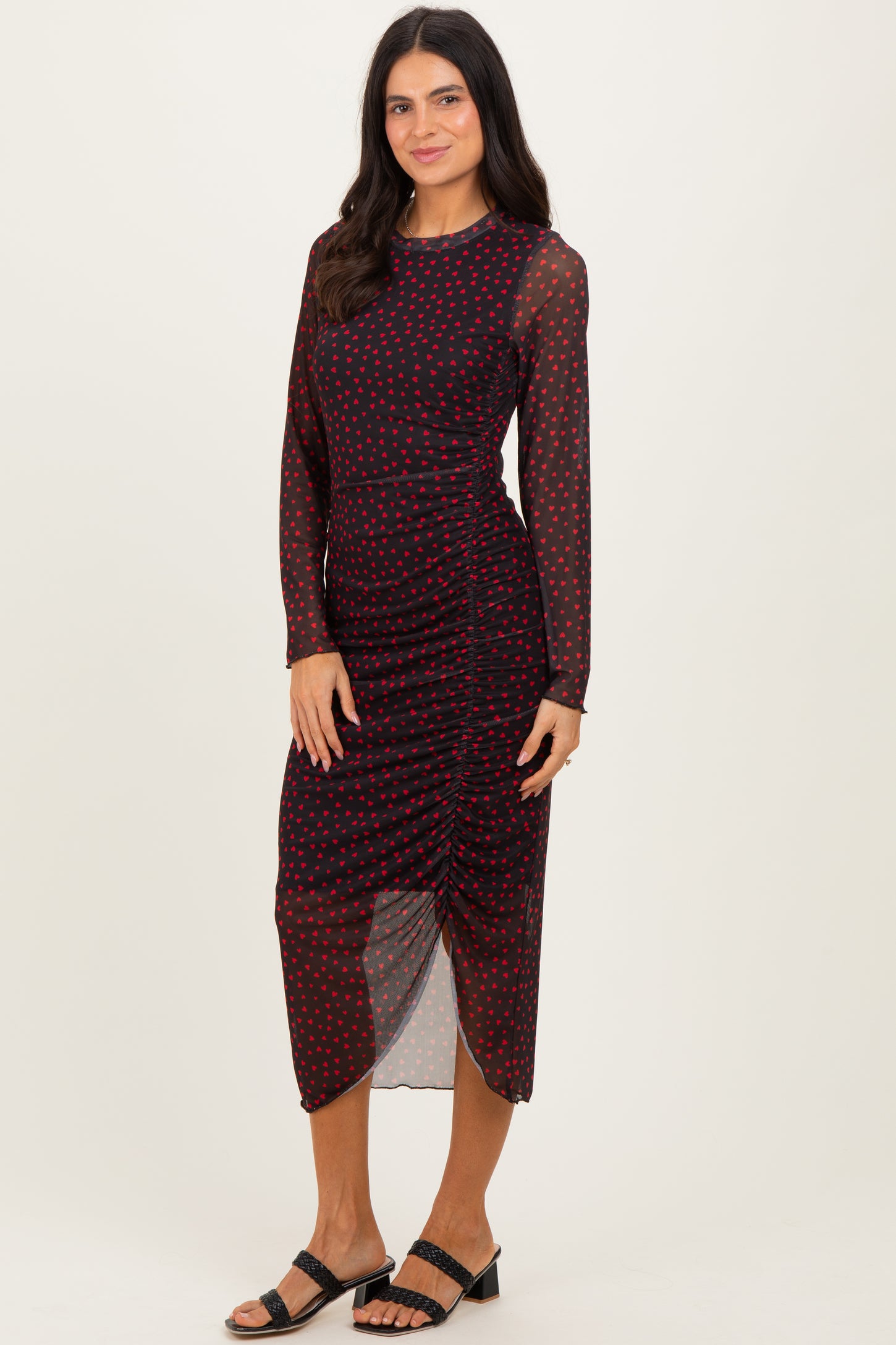 Black Red Heart Print Mesh Dress