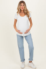 White Short Sleeve Scoop Neck Maternity Knit T-Shirt