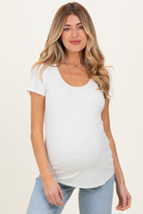 White Short Sleeve Scoop Neck Maternity Knit T-Shirt