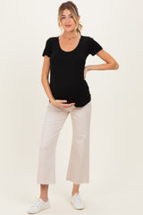 Black Short Sleeve Scoop Neck Maternity Knit T-Shirt