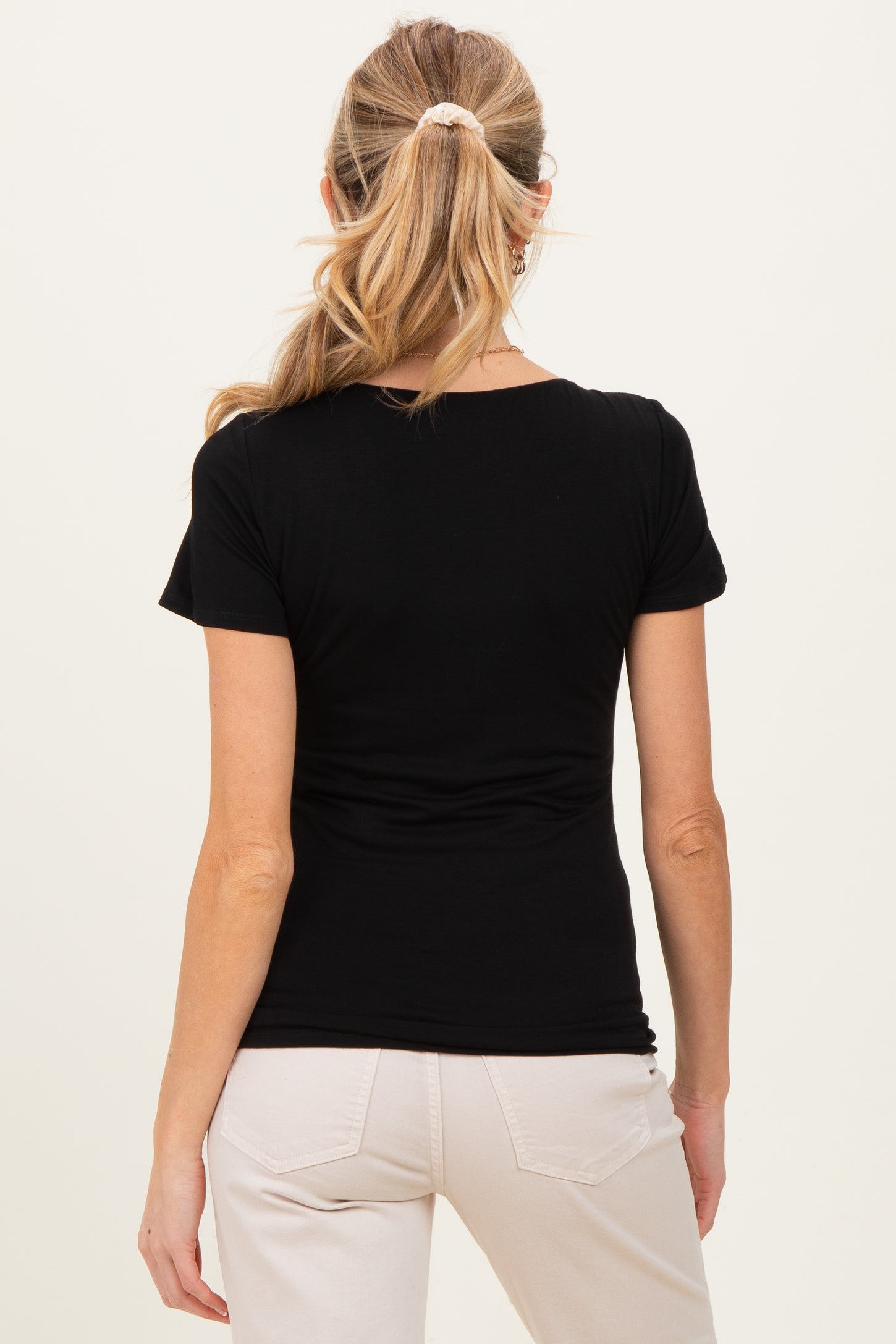 Black Short Sleeve Scoop Neck Maternity Knit T-Shirt
