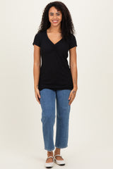 Black Ribbed Sweetheart-Neckline Top