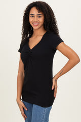 Black Ribbed Sweetheart-Neckline Top