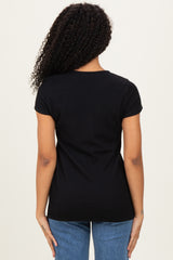 Black Ribbed Sweetheart-Neckline Top