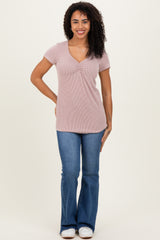 Taupe Ribbed Sweetheart-Neckline Top