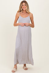 Oatmeal Striped Sleeveless Maternity Maxi Dress