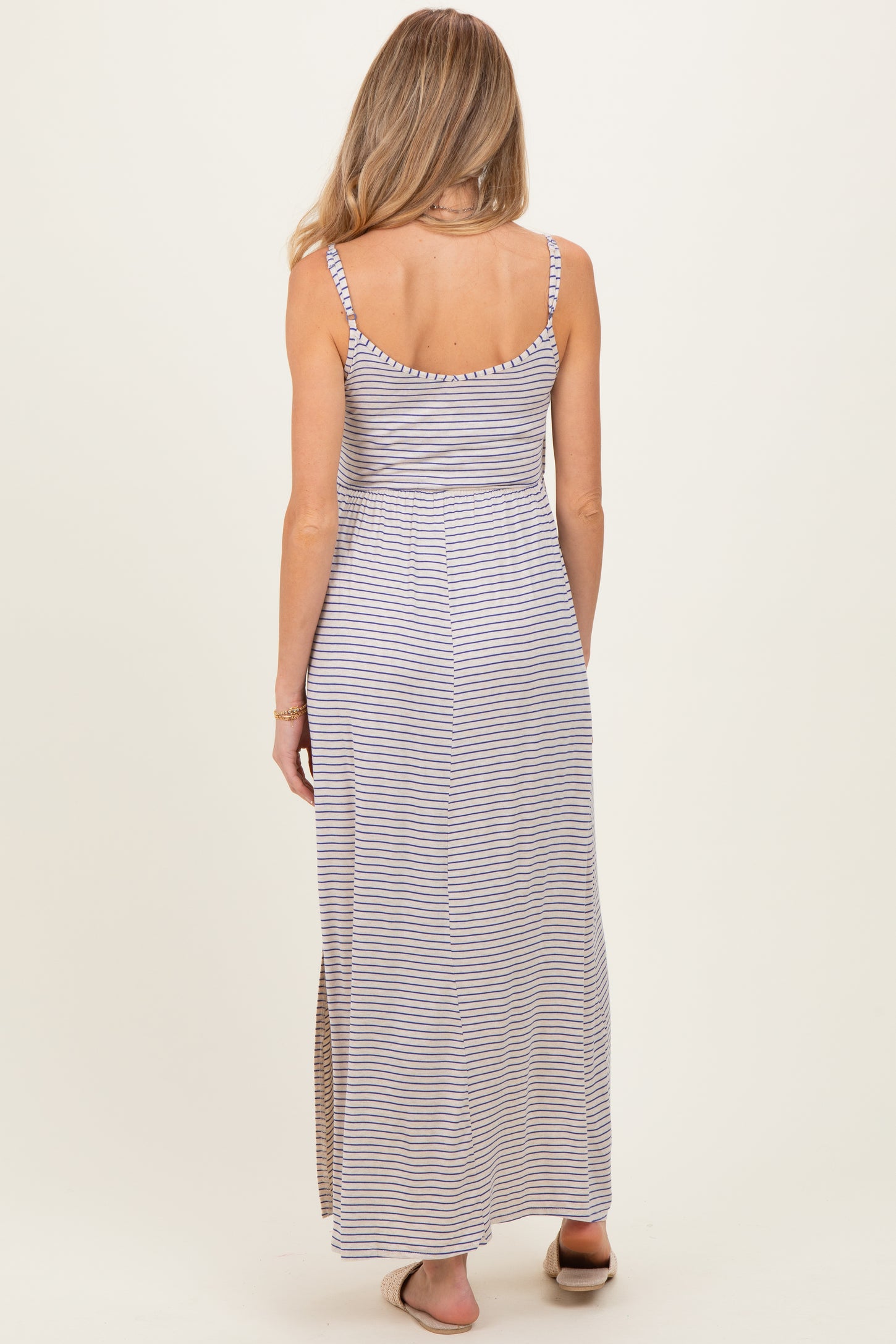 Oatmeal Striped Sleeveless Maternity Maxi Dress