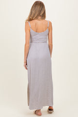 Oatmeal Striped Sleeveless Maternity Maxi Dress