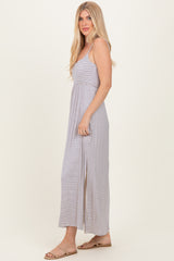 Oatmeal Striped Sleeveless Maxi Dress