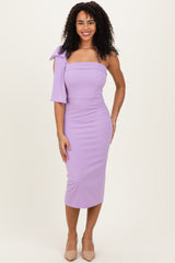 Lavender One Shoulder Bow Maternity Midi Dress