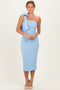 Light Blue One Shoulder Bow Midi Dress