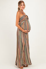 Multicolor Printed V-Neck Halter Maternity Maxi Dress